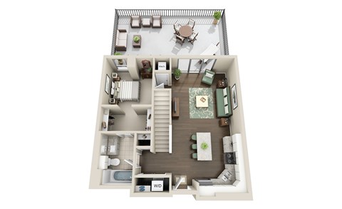 Floor plan for 1 bed, 1 bath, 1051 sqft